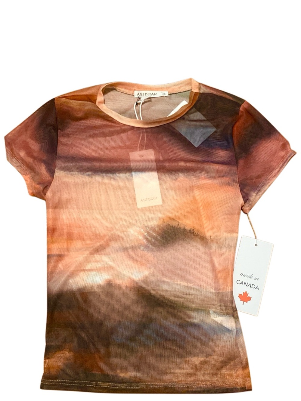 Women's Orange Brown Tie-Dye Mesh Tee